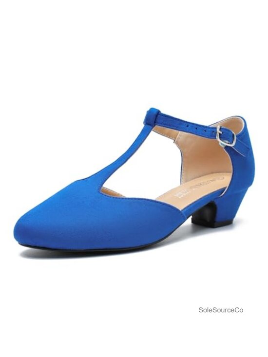 Shoes - Women's T-Strap Mary Jane Pumps Low Block Heel Closed Toe Buckle Ankle Strap